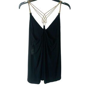 NWT Thalia + Sodi Medium Beaded Strap Tank M Black V-Neck Flowy & Dressy
